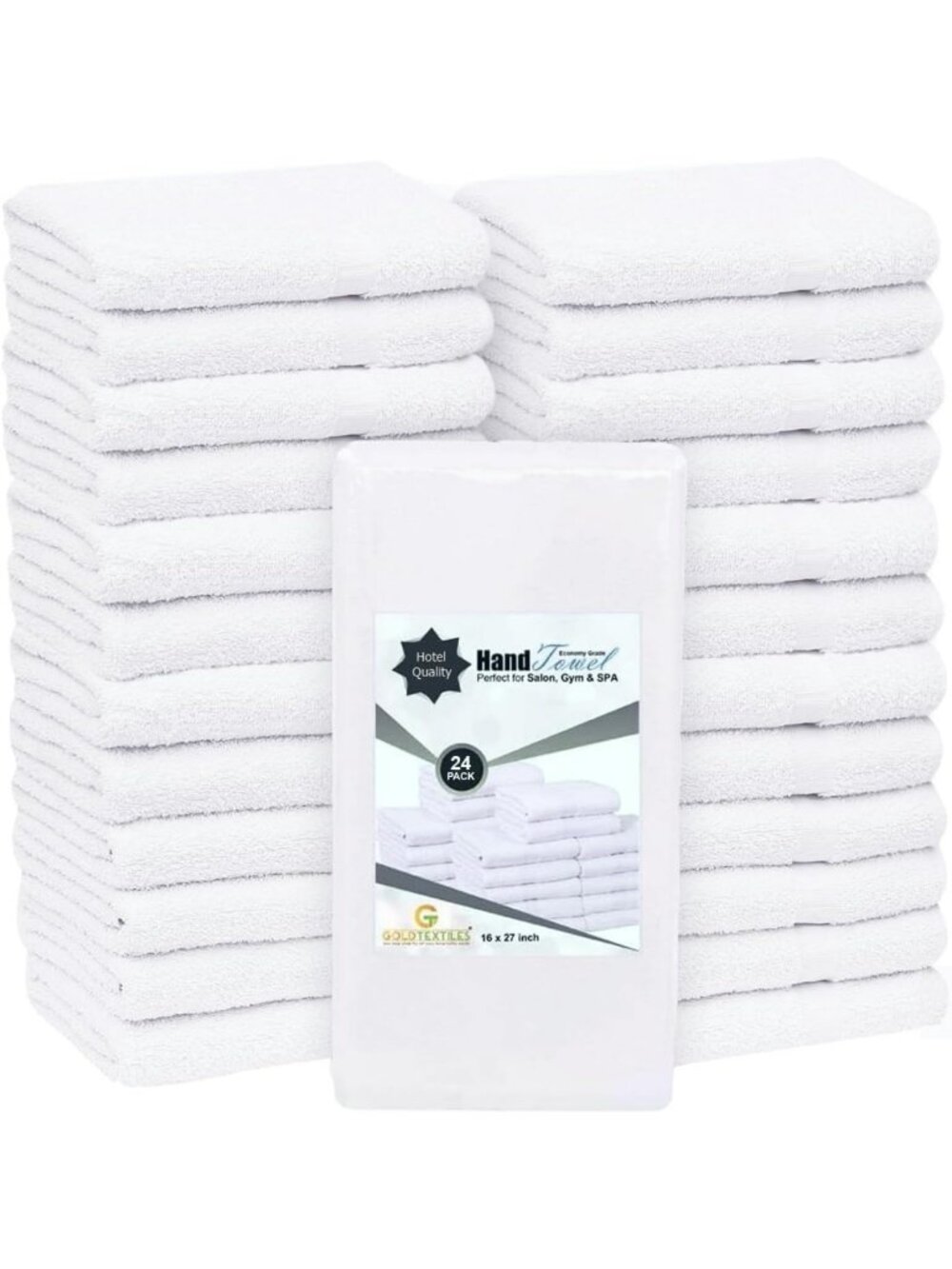 24 Pack White 16x27 Inch Cotton Blend Hand Towels - Super Absorbent for Home